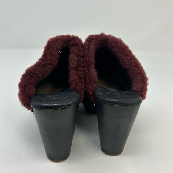 UGG Adele Women's Studded Suede Clog Heels Black with Red Fur Size 5 EU 36 - Picture 7 of 13